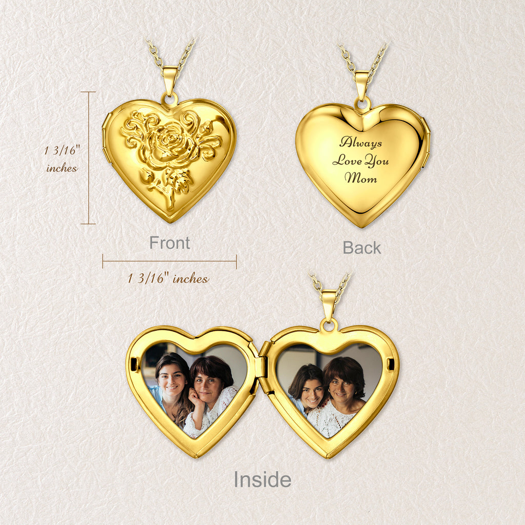 Rose Photo Heart Locket Necklace