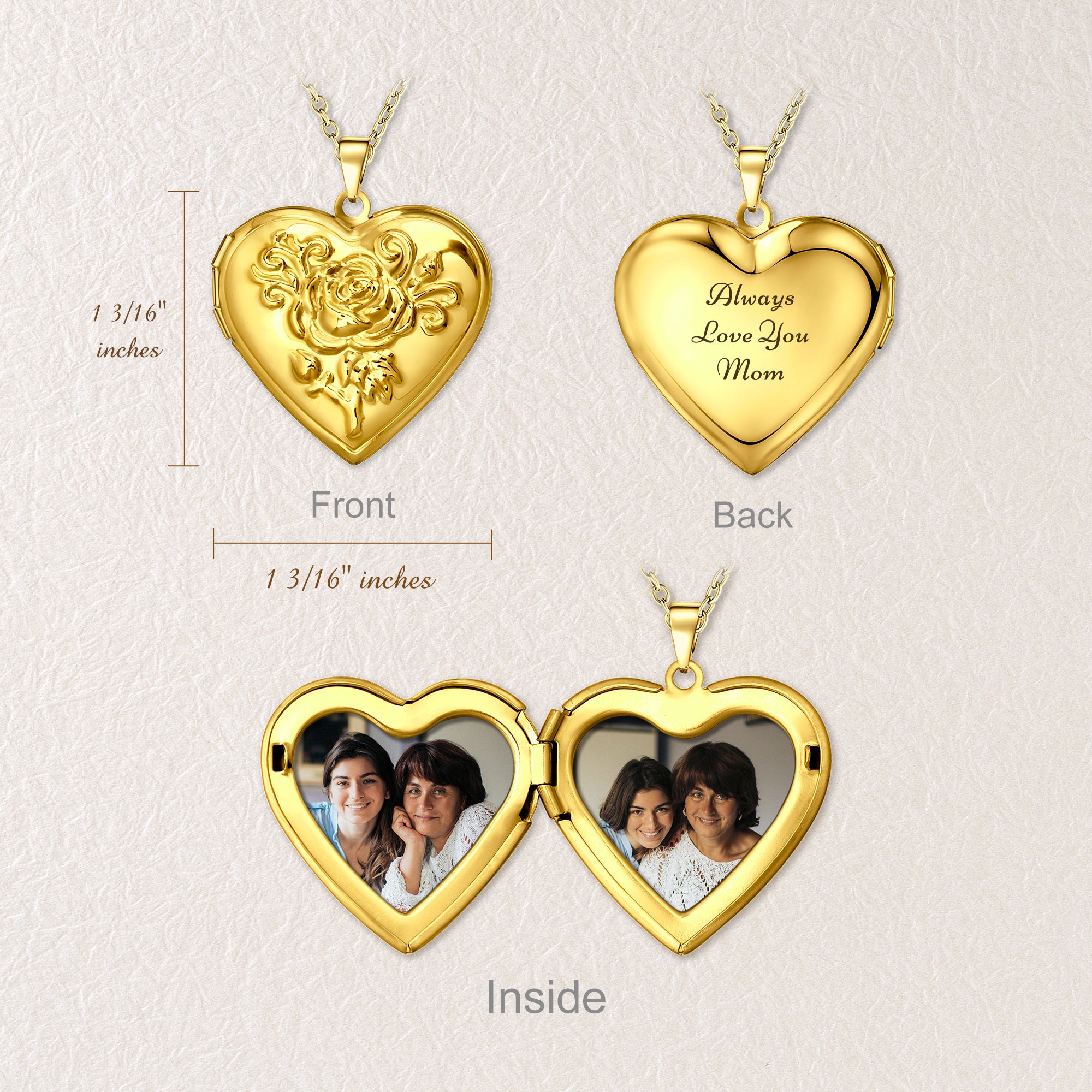 Rose Photo Heart Locket Necklace