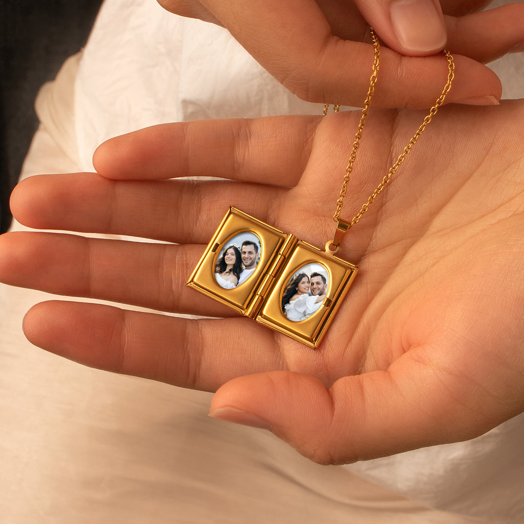Square Logo Photo Locket Necklace