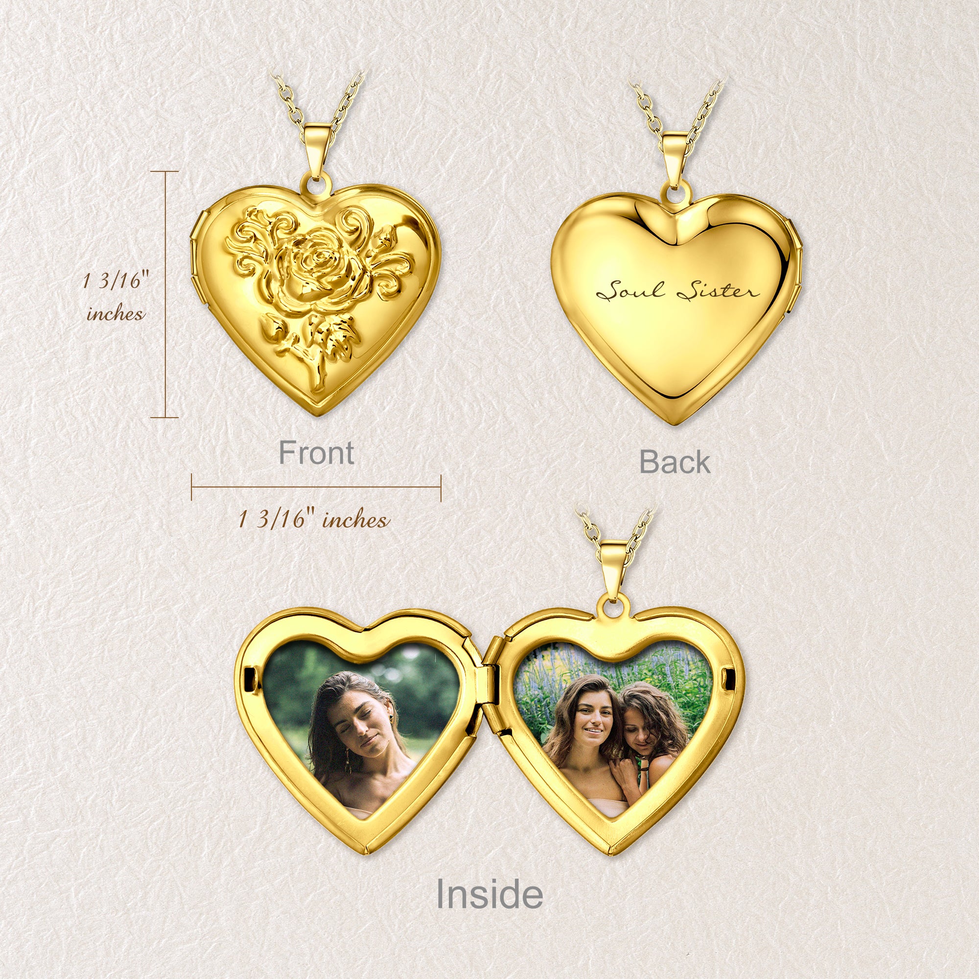 Custom Rose Photo Heart Locket