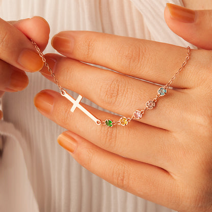 Cross with Multi - Birthstone Necklace