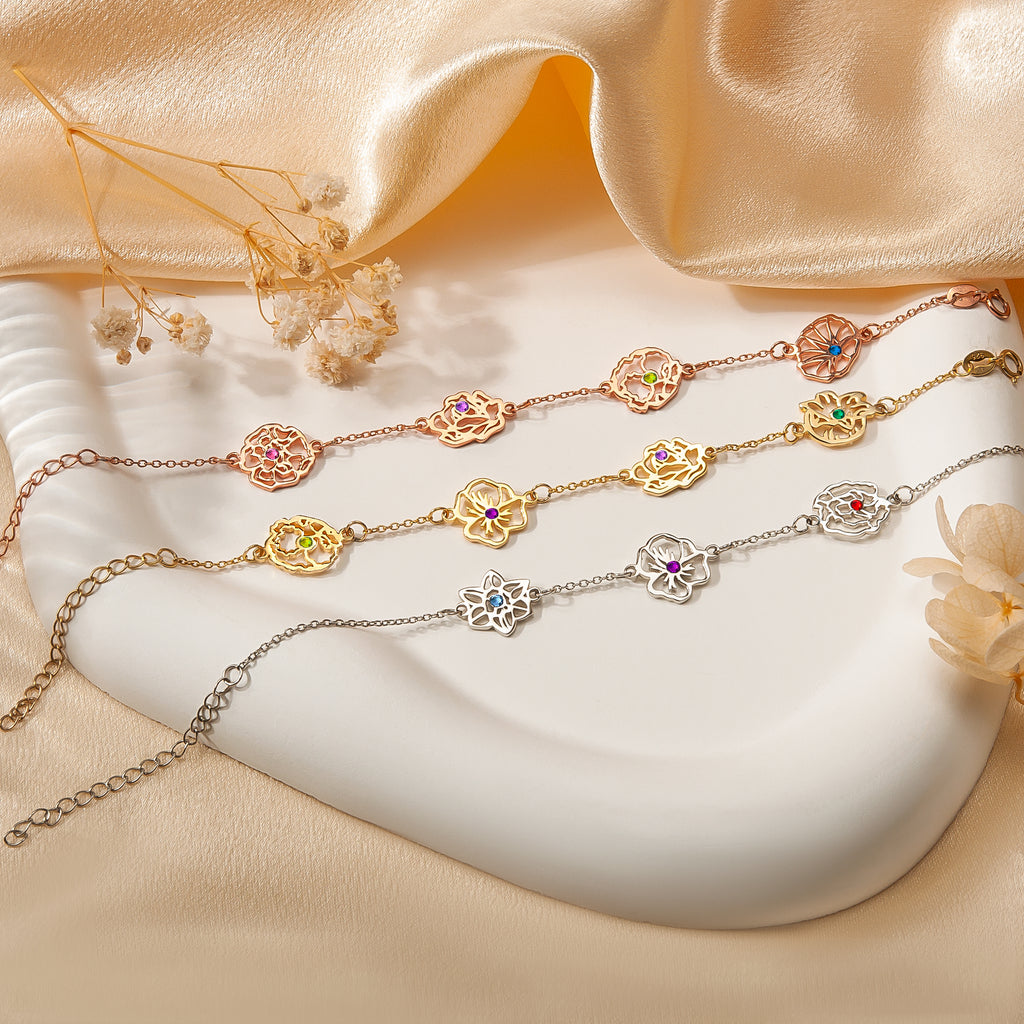 Birth Flower and Birthstone Bracelet