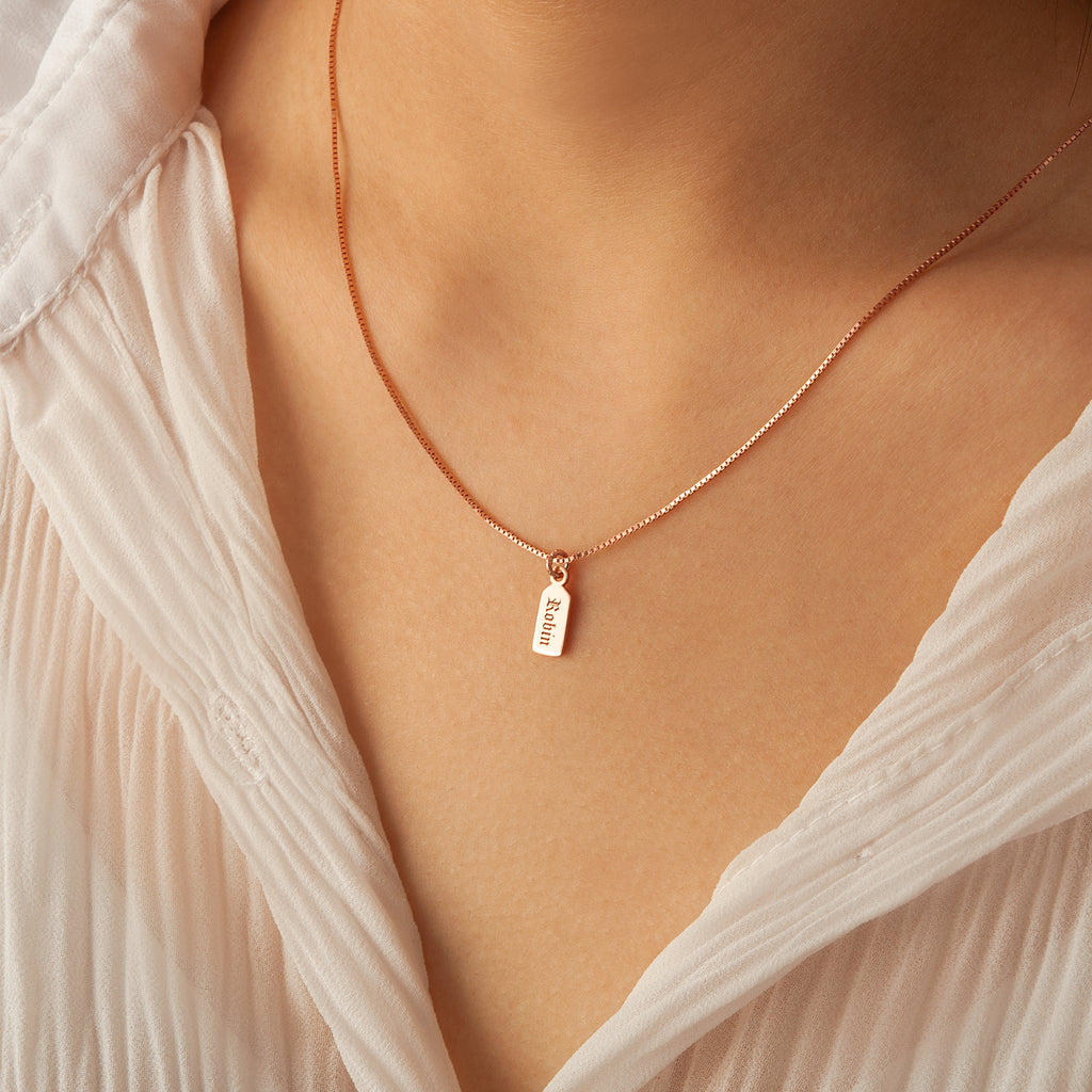 Name Mini Tag Brass Bar Necklace