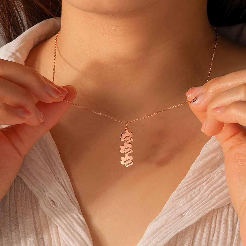 Vertical Paw Print Name Necklace