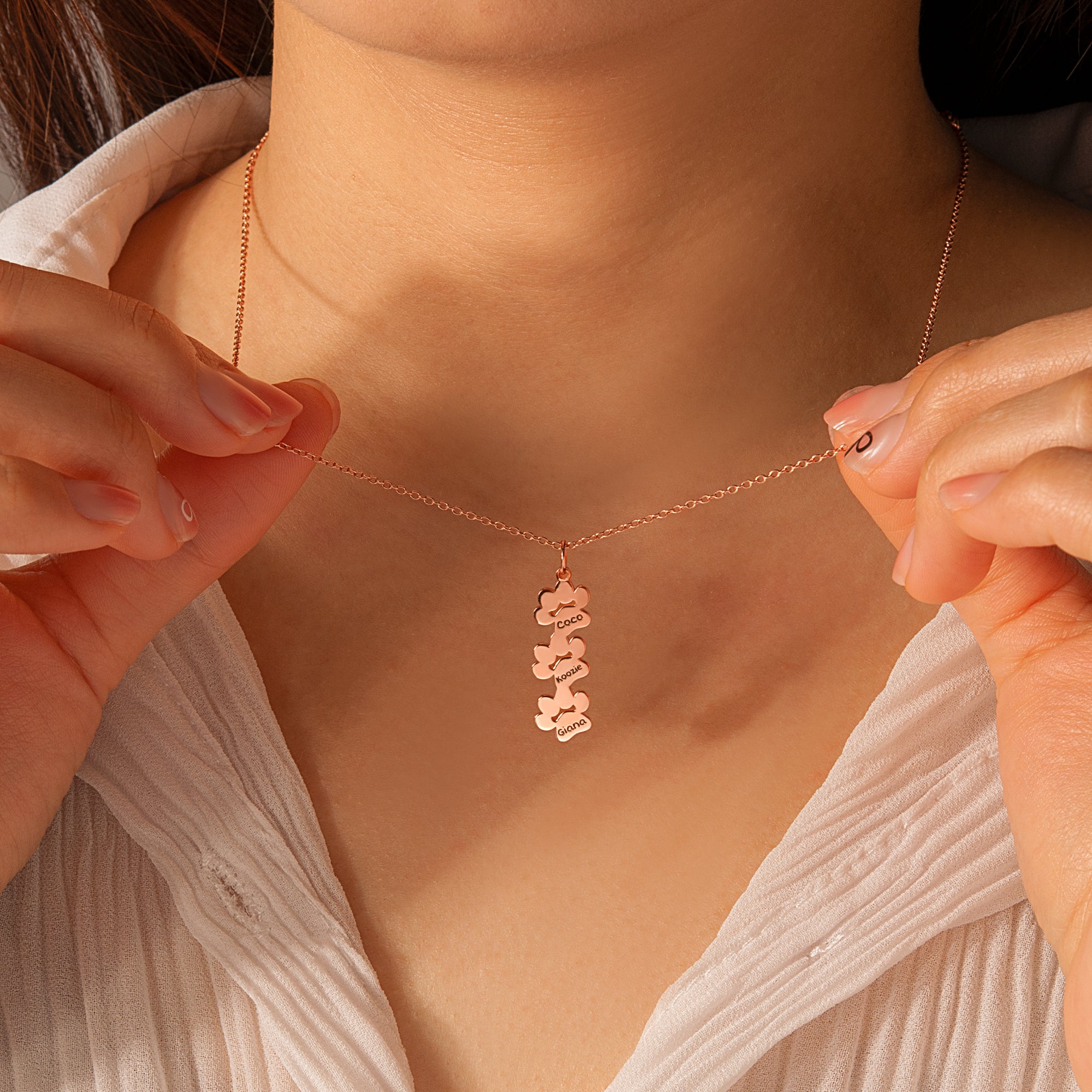 Vertical Paw Print Name Necklace