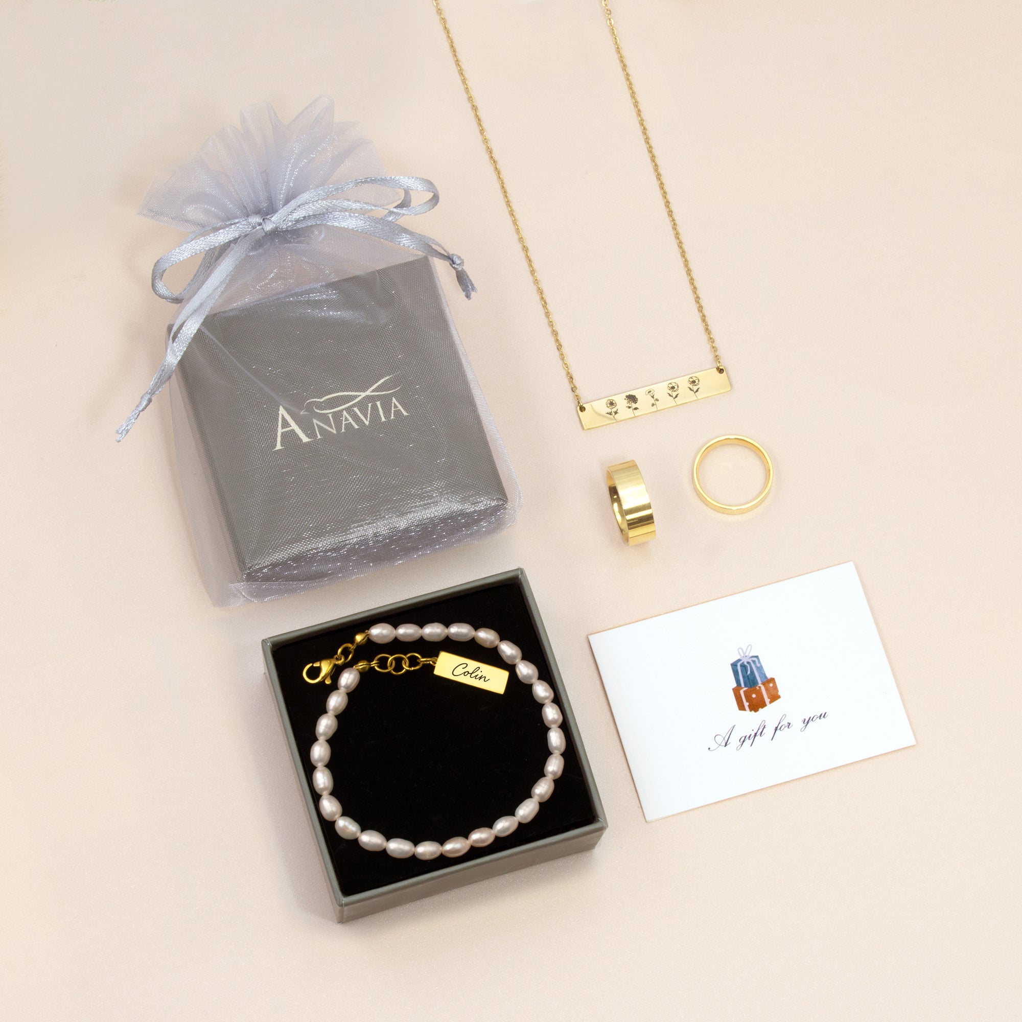 Personalized Square Charm Pearl Bracelet