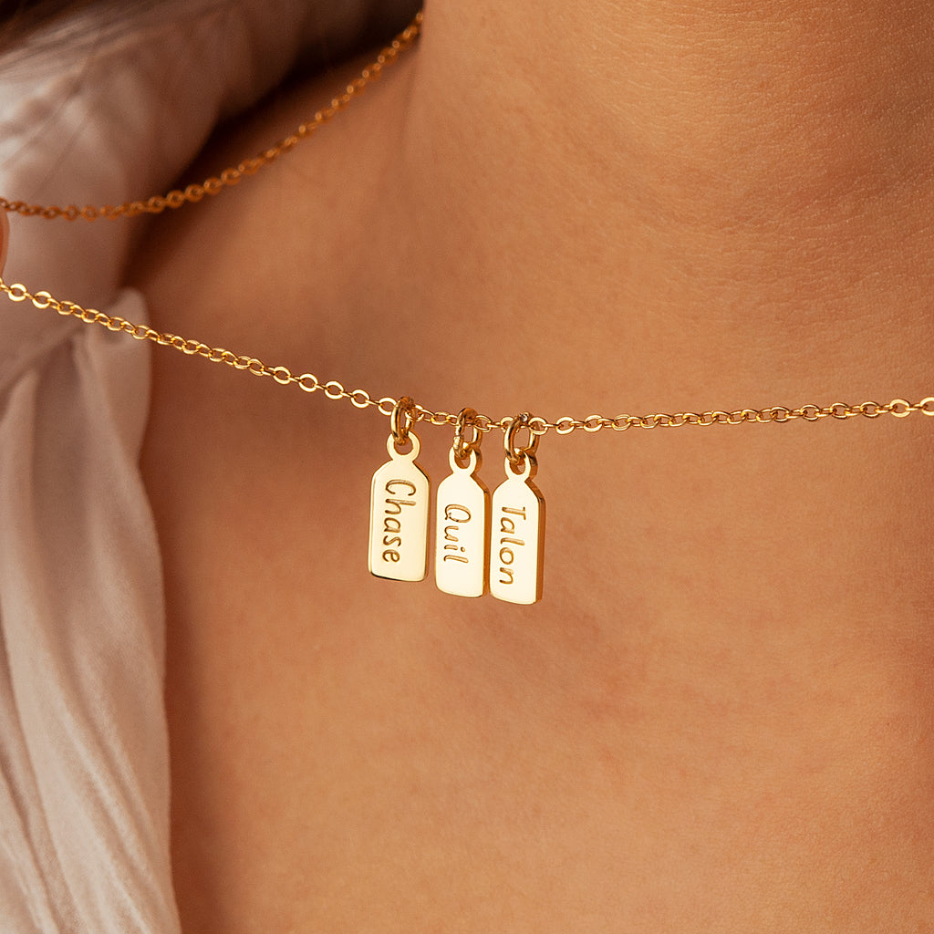 Name Mini Tag Brass Bar Necklace