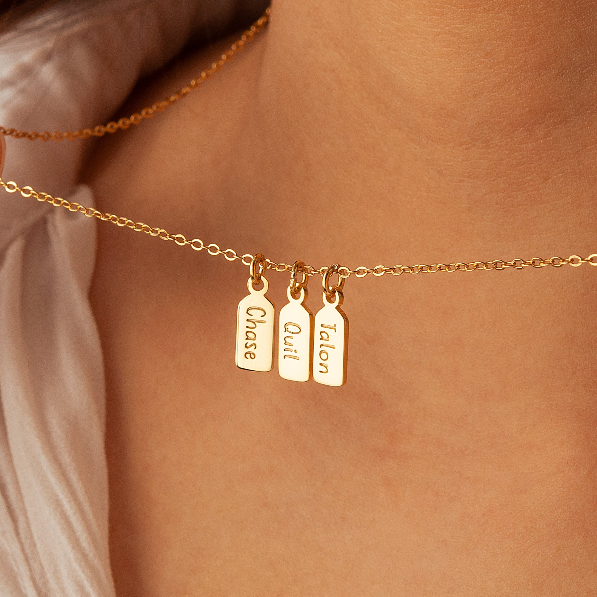 Name Mini Tag Brass Bar Necklace