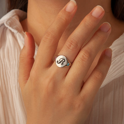 Personalized Initial and Birthstone Ring