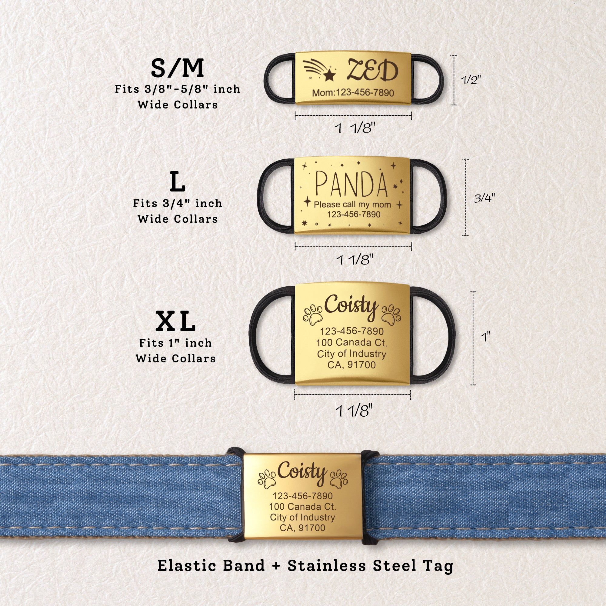 Frame and Pet's Name Fabric Slide On Pet Tag