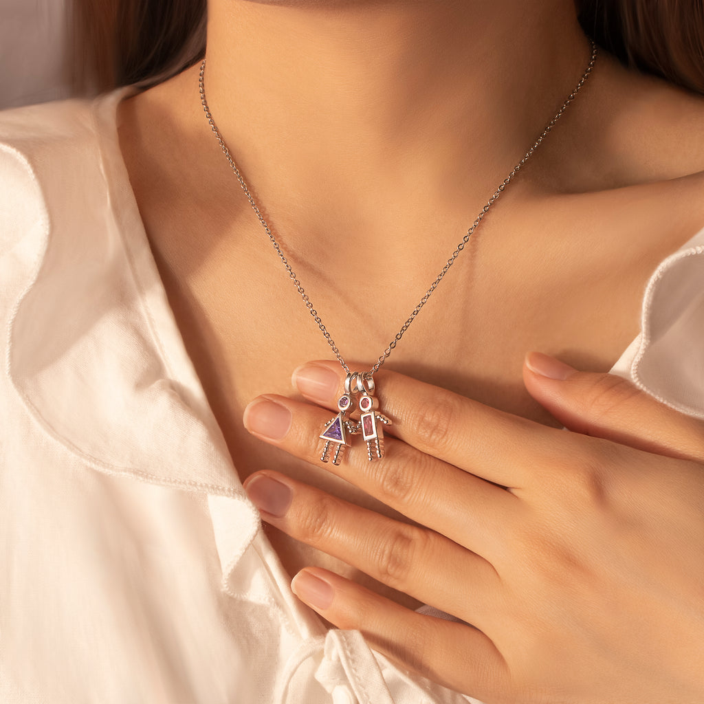 Birthstone Custom Boy and Girl Charms Necklaces