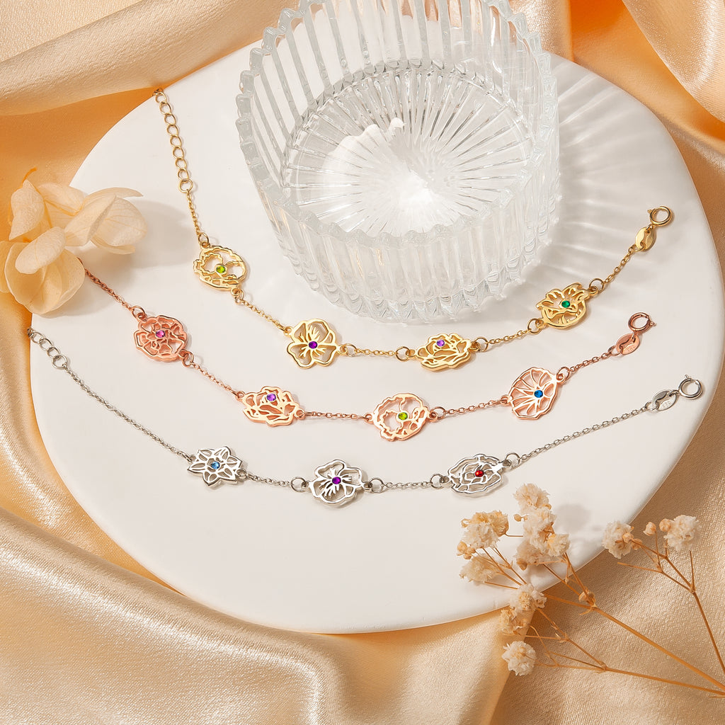 Birth Flower and Birthstone Bracelet