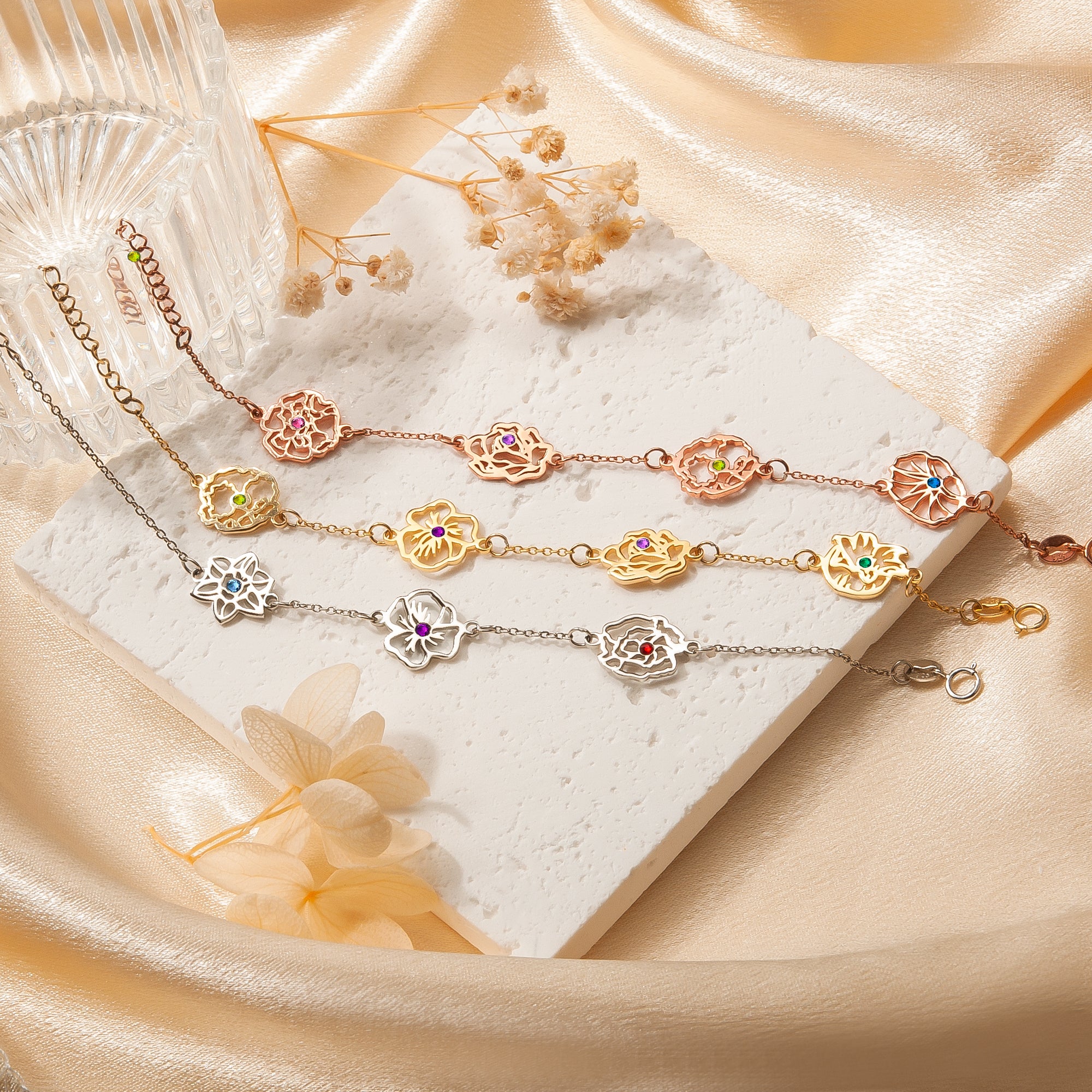 Birth Flower and Birthstone Bracelet