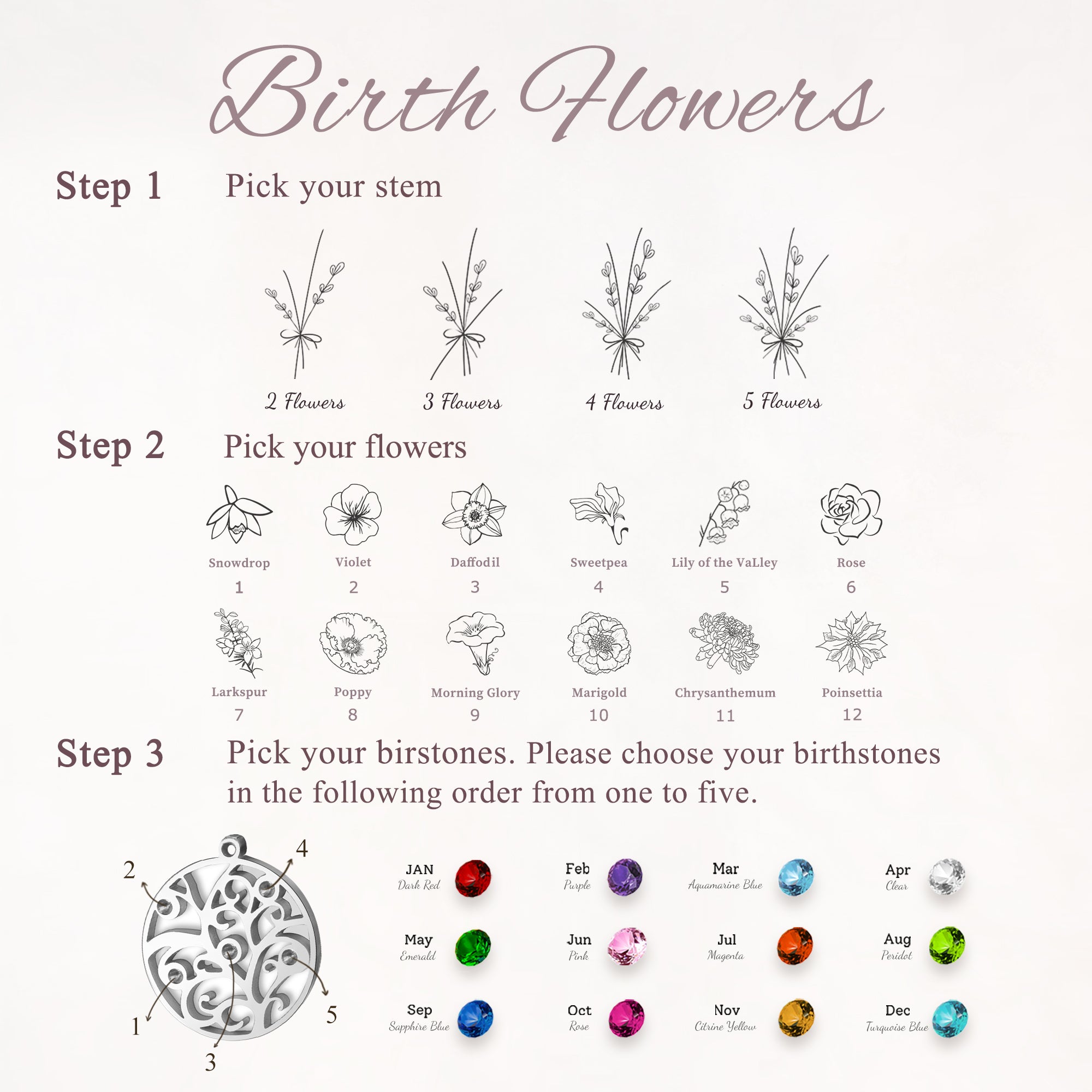 Build Your Own Bouquet Birthstone Tree of Life Necklace
