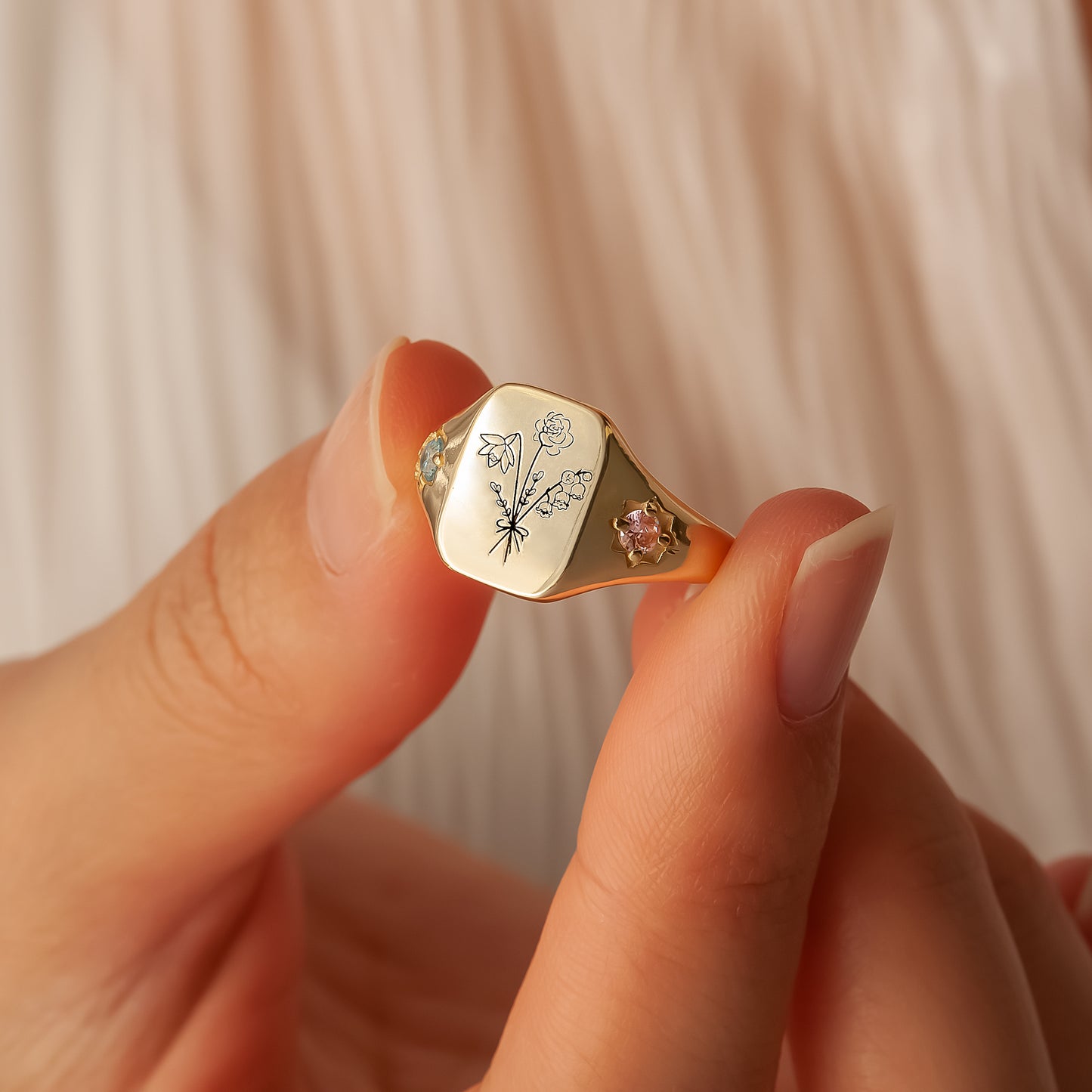 Personalized Birth Flower Birthstone Ring