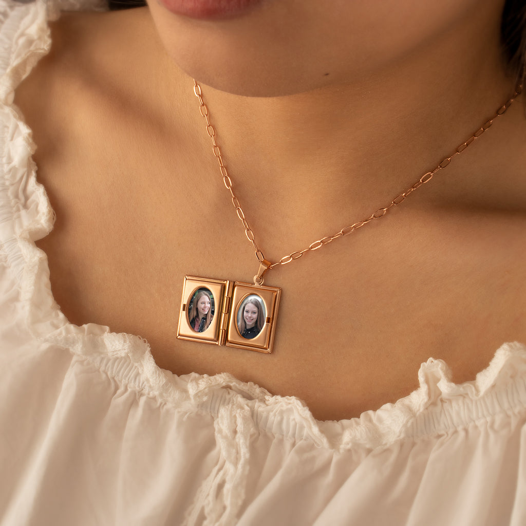 Square Logo Photo Locket Necklace