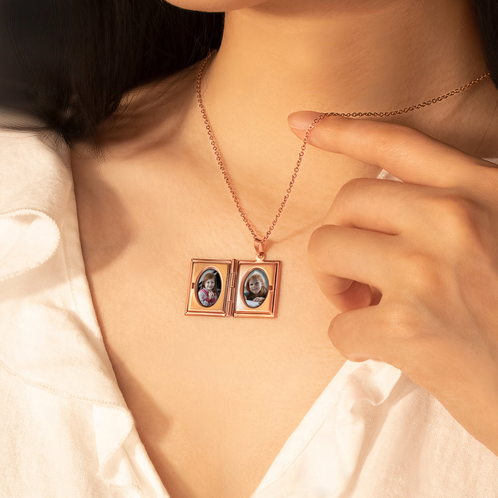 Birth Flower 18K Gold Vintage Square Locket Necklace