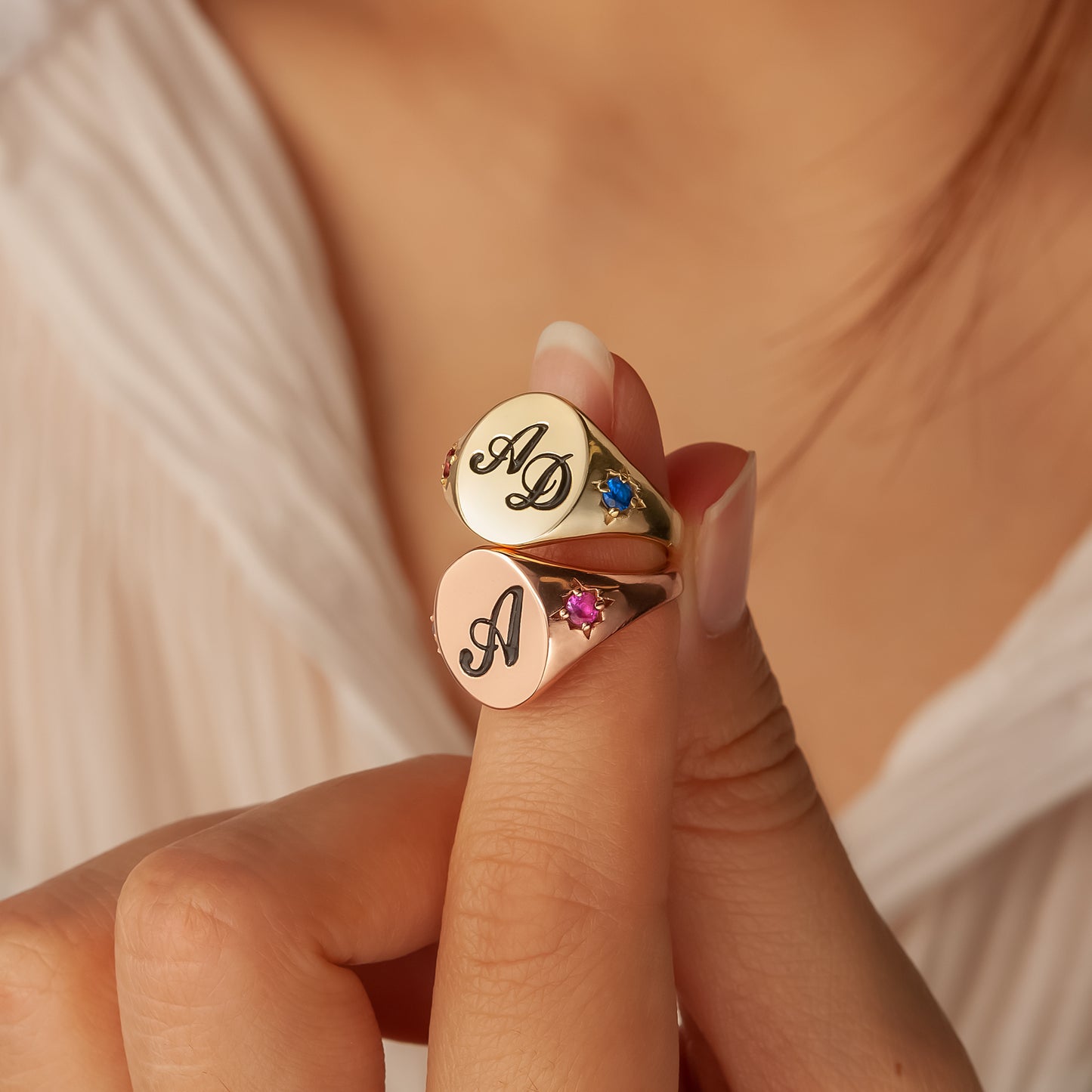 Personalized Initial and Birthstone Ring