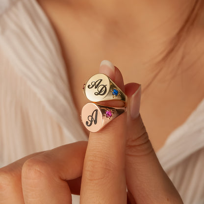 Personalized Initial and Birthstone Ring