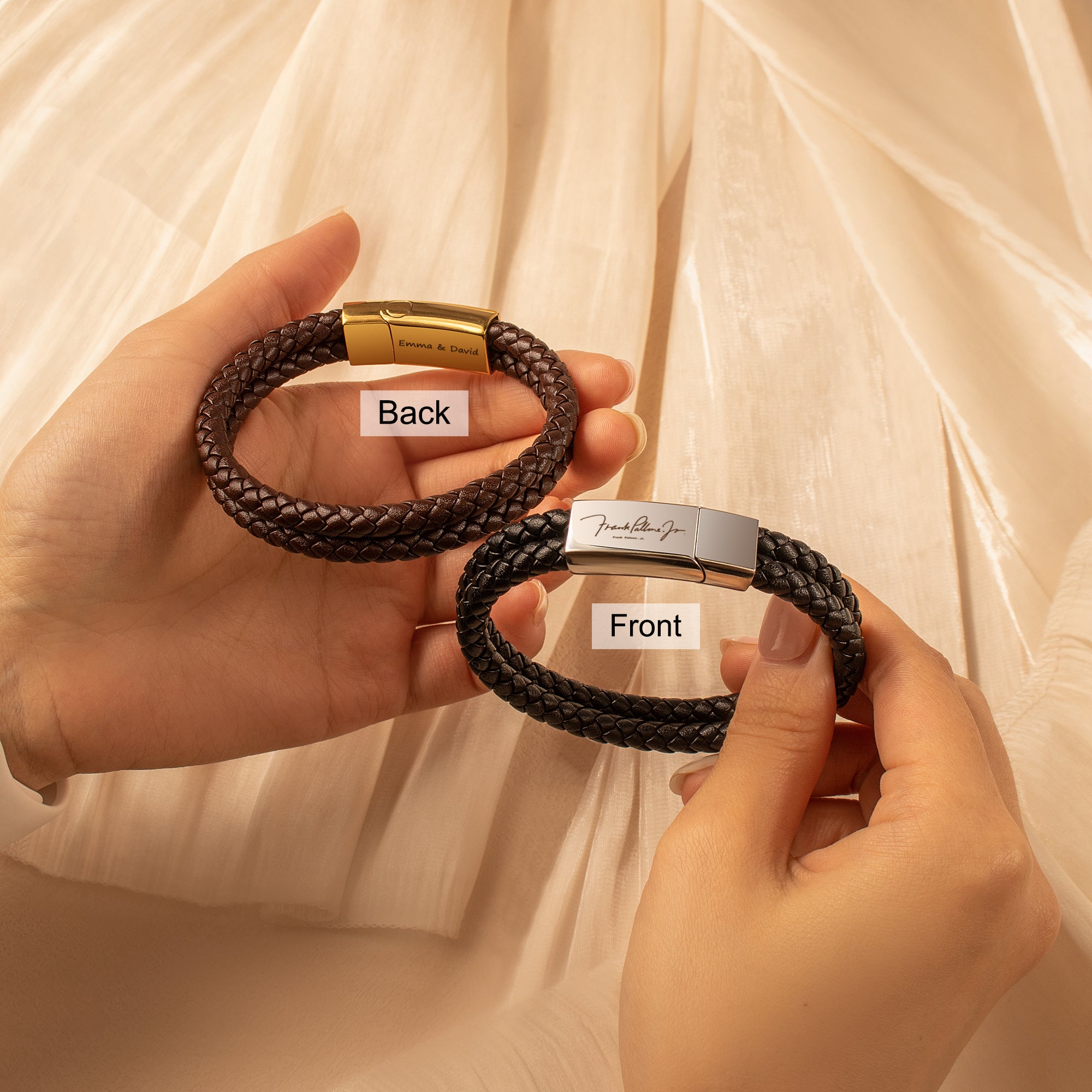 Custom Handwriting Double Strap Leather Bracelet