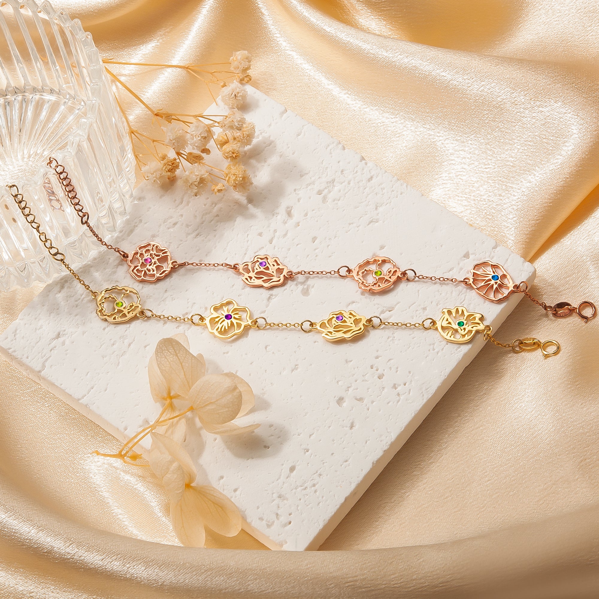 Birth Flower and Birthstone Bracelet
