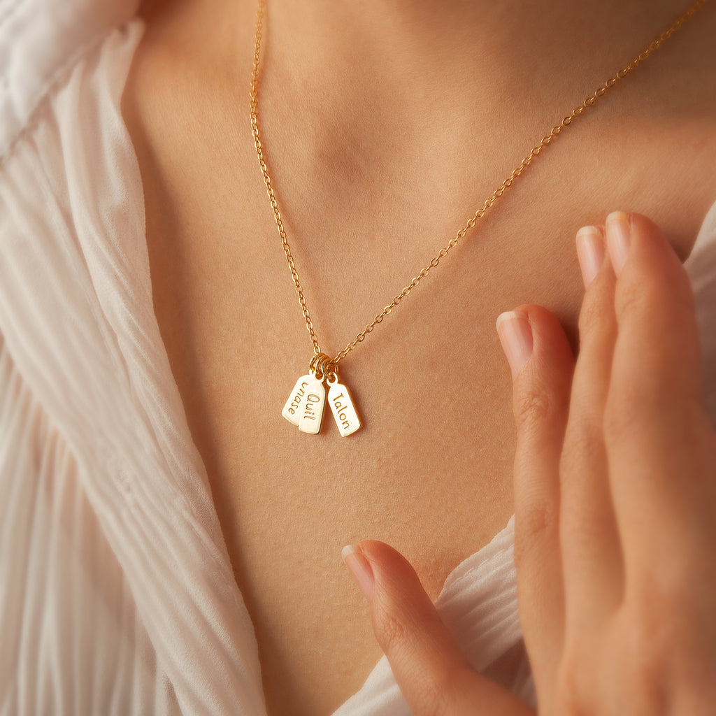 Name Mini Tag Brass Bar Necklace