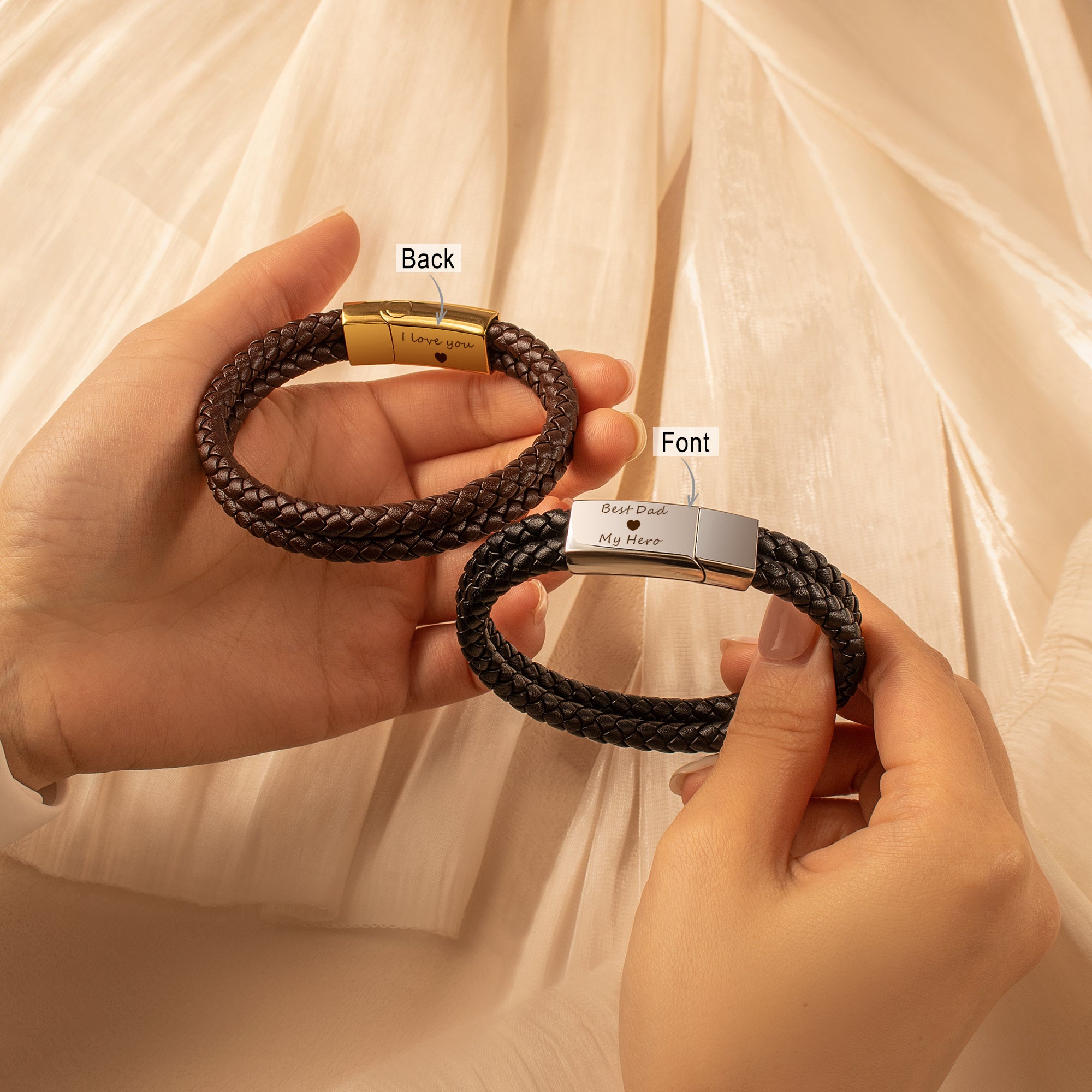 Custom Engraving Double Strap Leather Bracelet