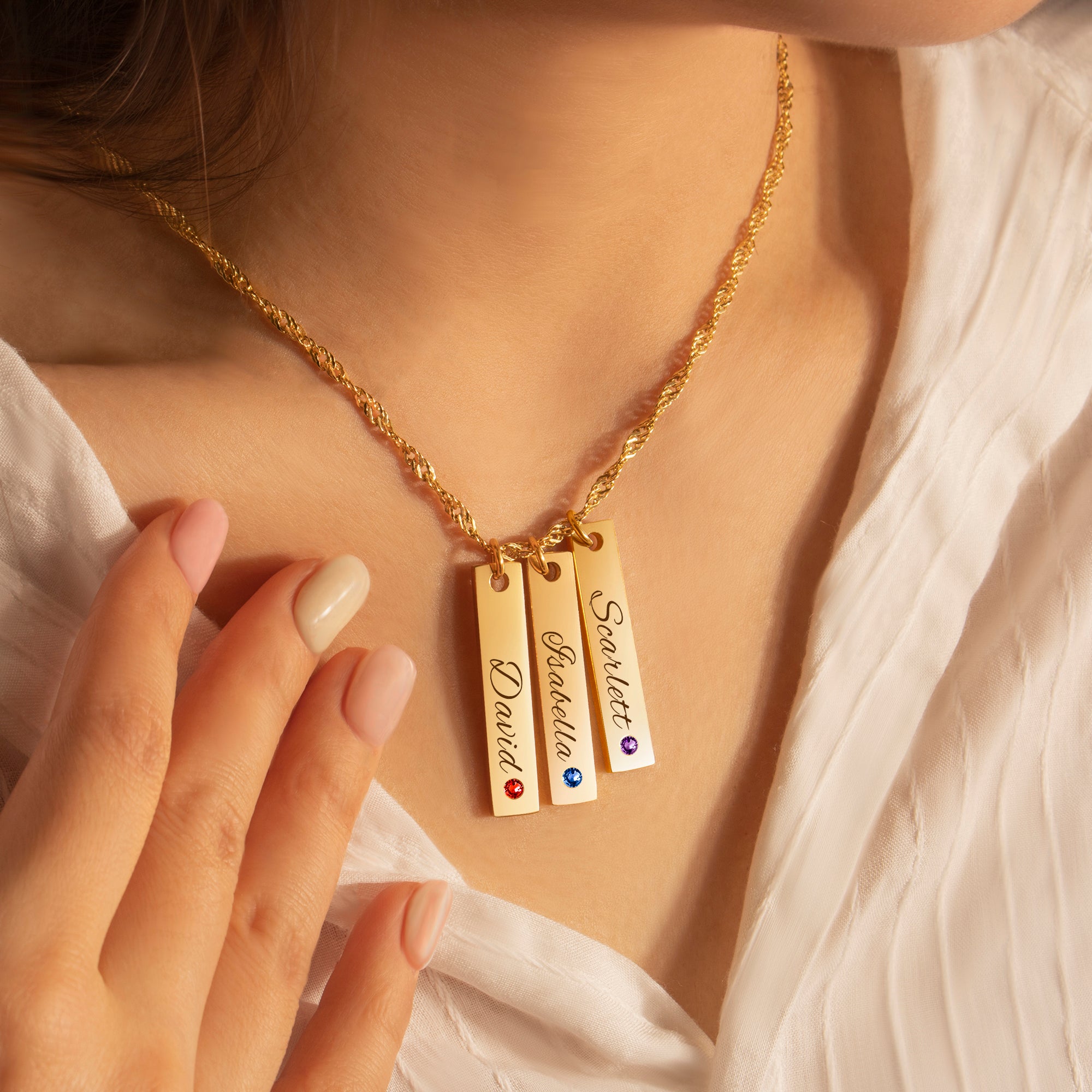 Custom Vertical Bar Birthstone Necklace