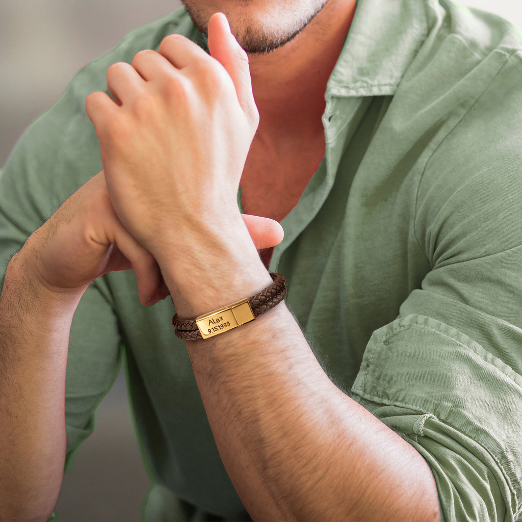 Custom Handwriting Double Strap Leather Bracelet