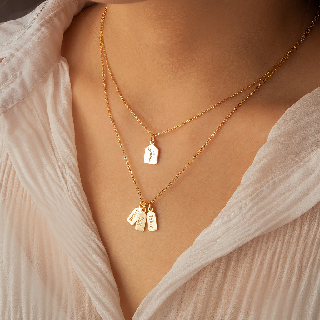 Name Mini Tag Brass Bar Necklace
