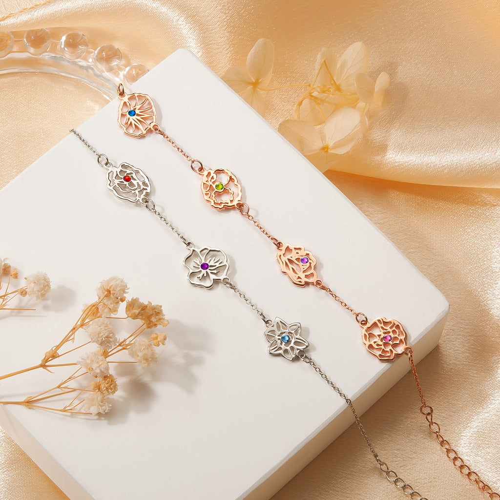 Birth Flower and Birthstone Bracelet