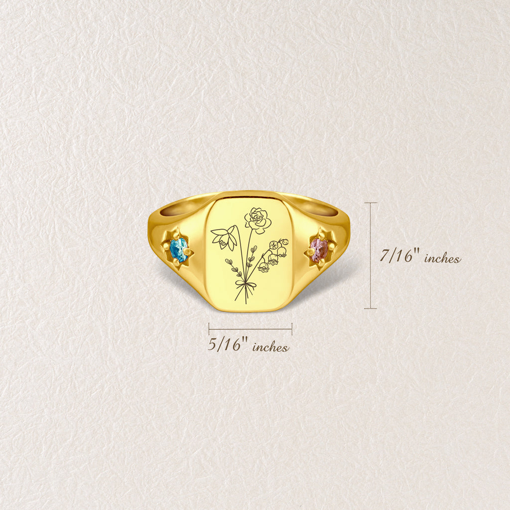 Personalized Birth Flower Birthstone Ring