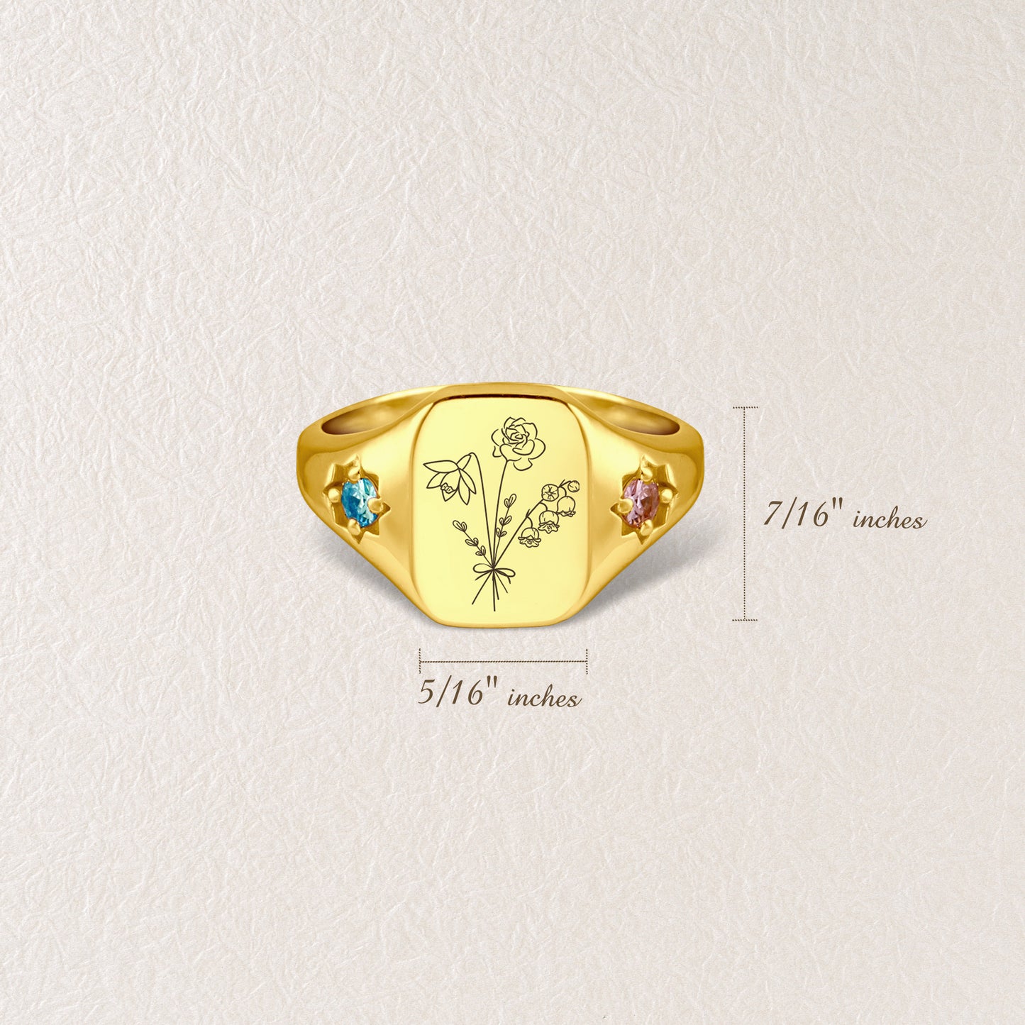 Personalized Birth Flower Birthstone Ring