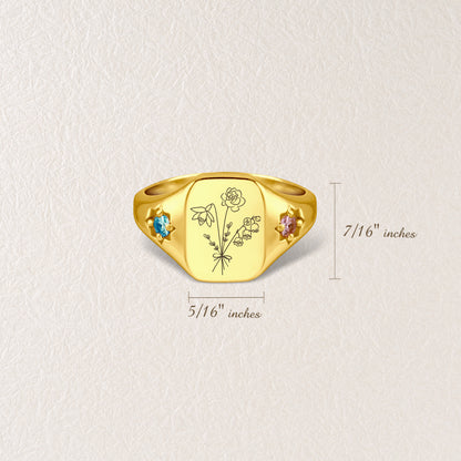 Personalized Birth Flower Birthstone Ring