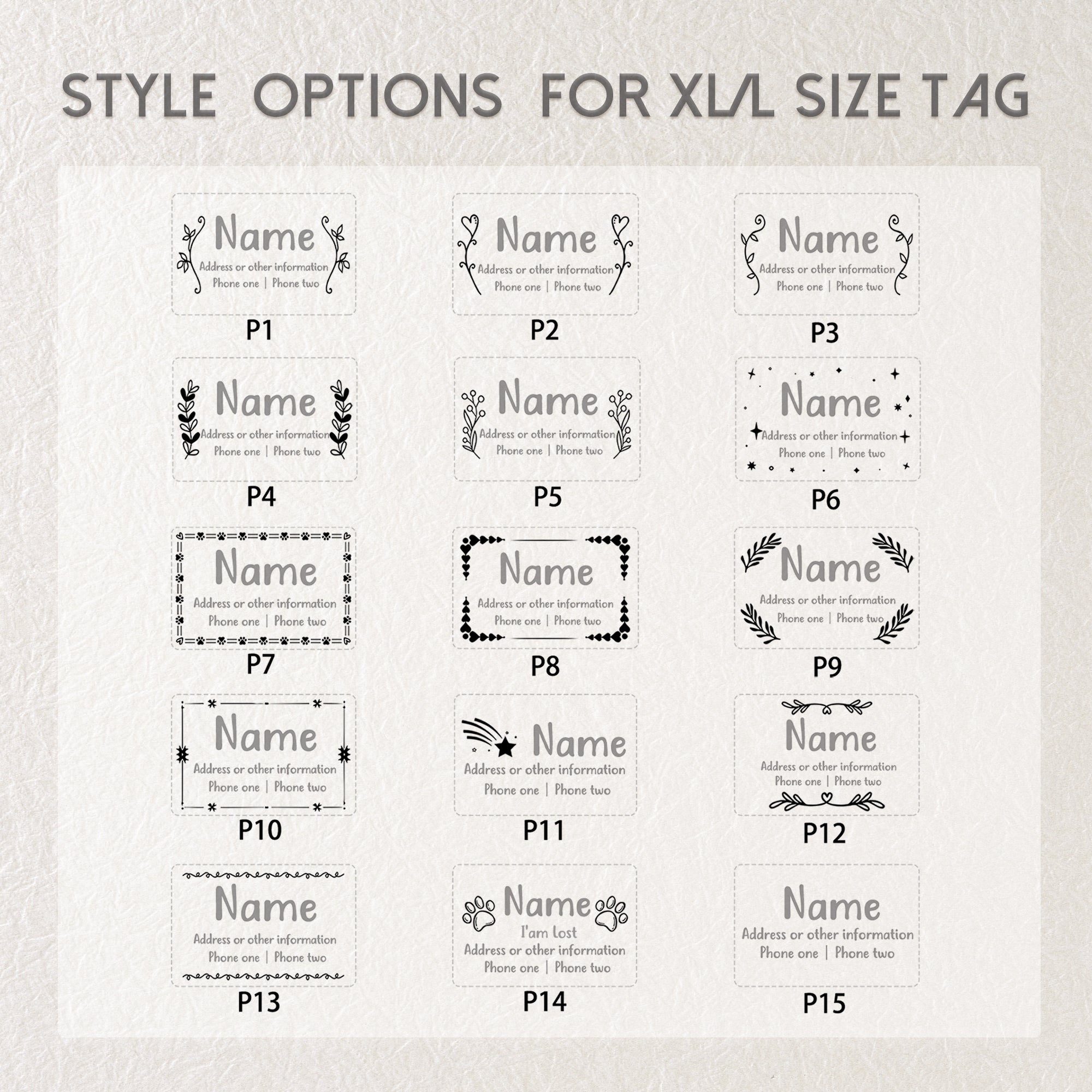 Frame and Pet's Name Fabric Slide On Pet Tag