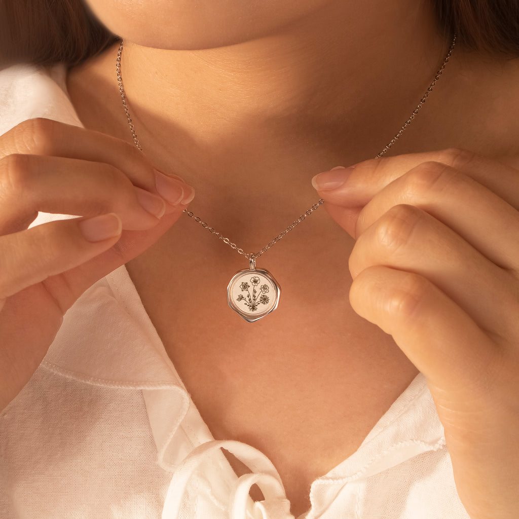 Custom Flower Bouquet Stamped Necklace