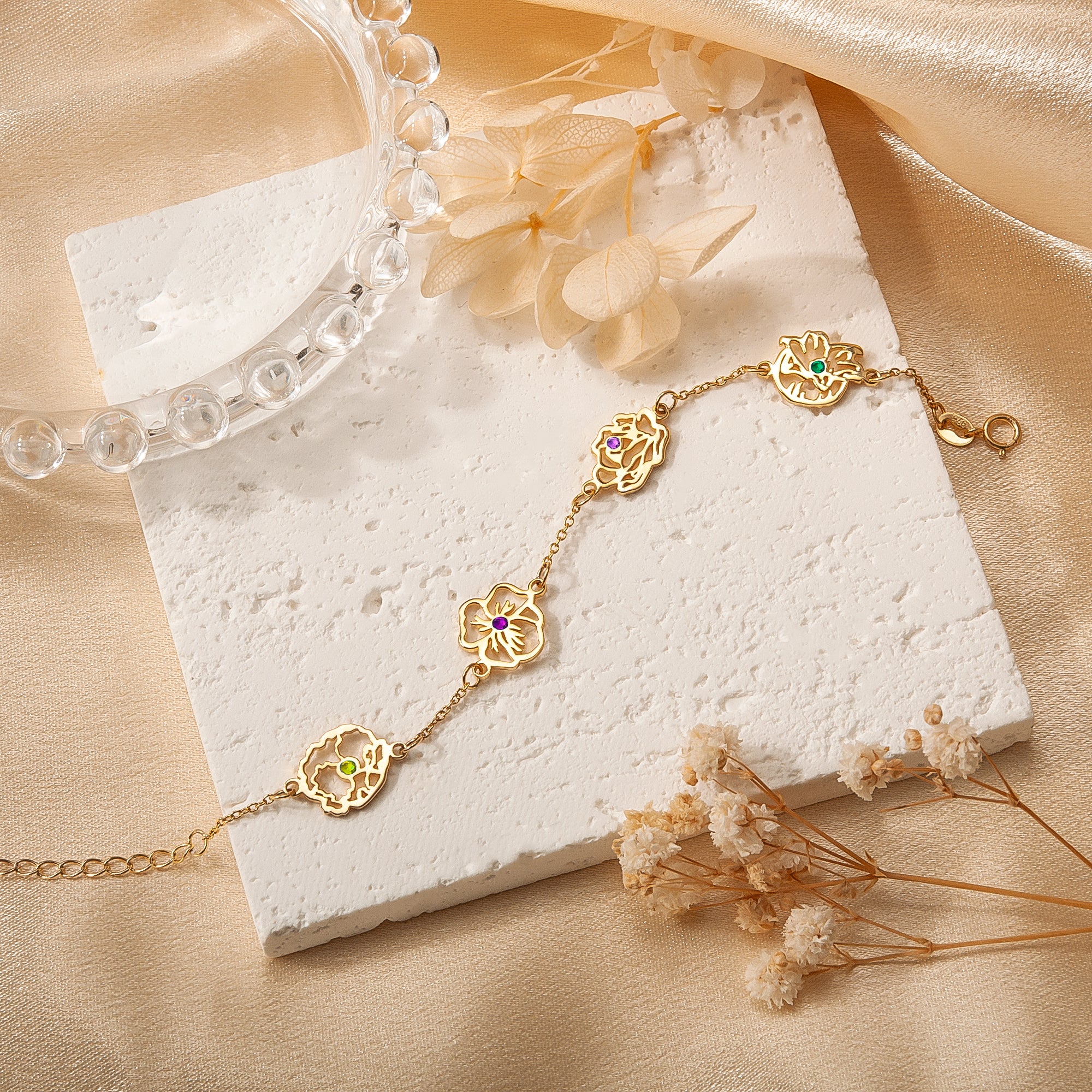 Birth Flower and Birthstone Bracelet