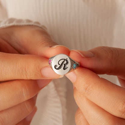 Personalized Initial and Birthstone Ring