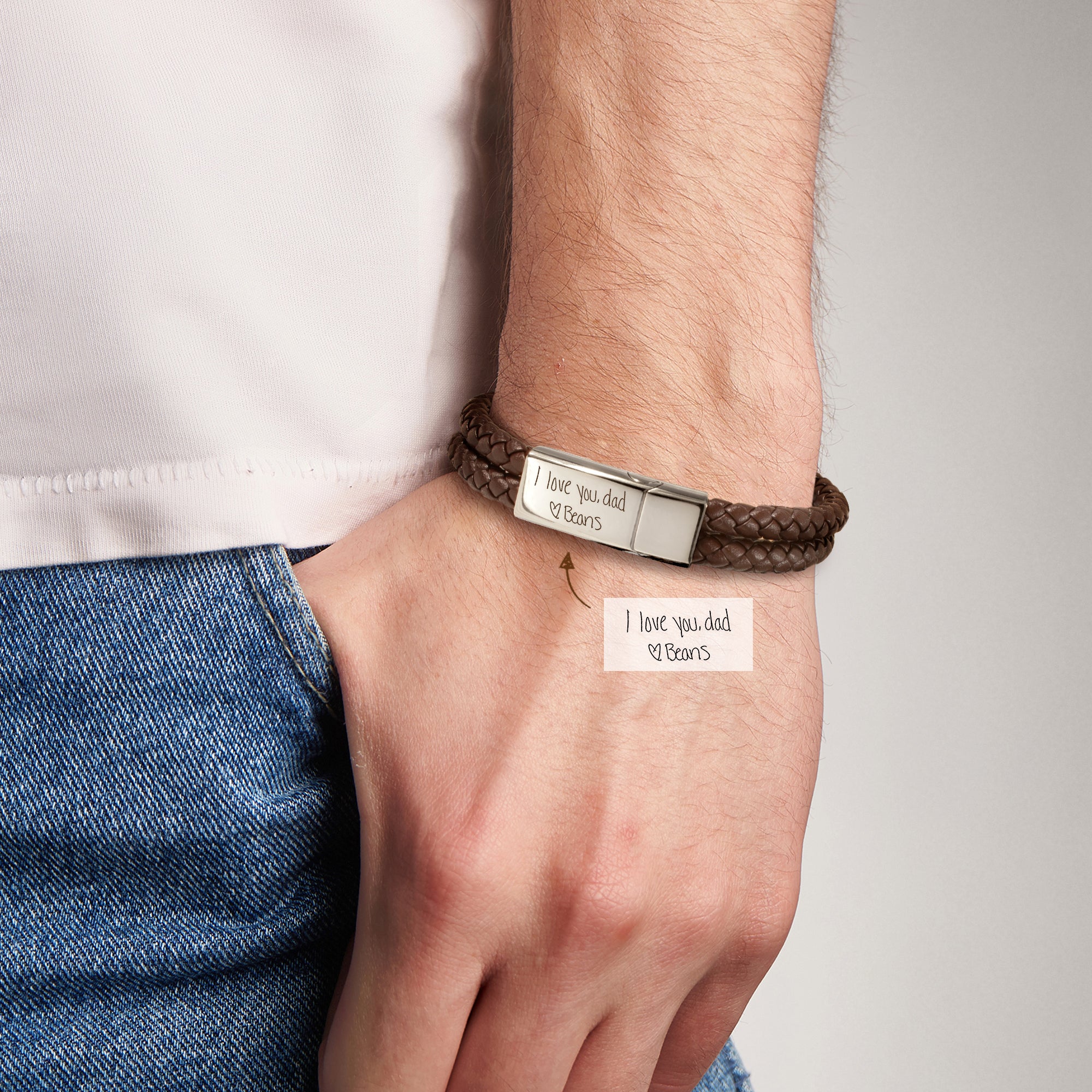 Custom Handwriting Double Strap Leather Bracelet