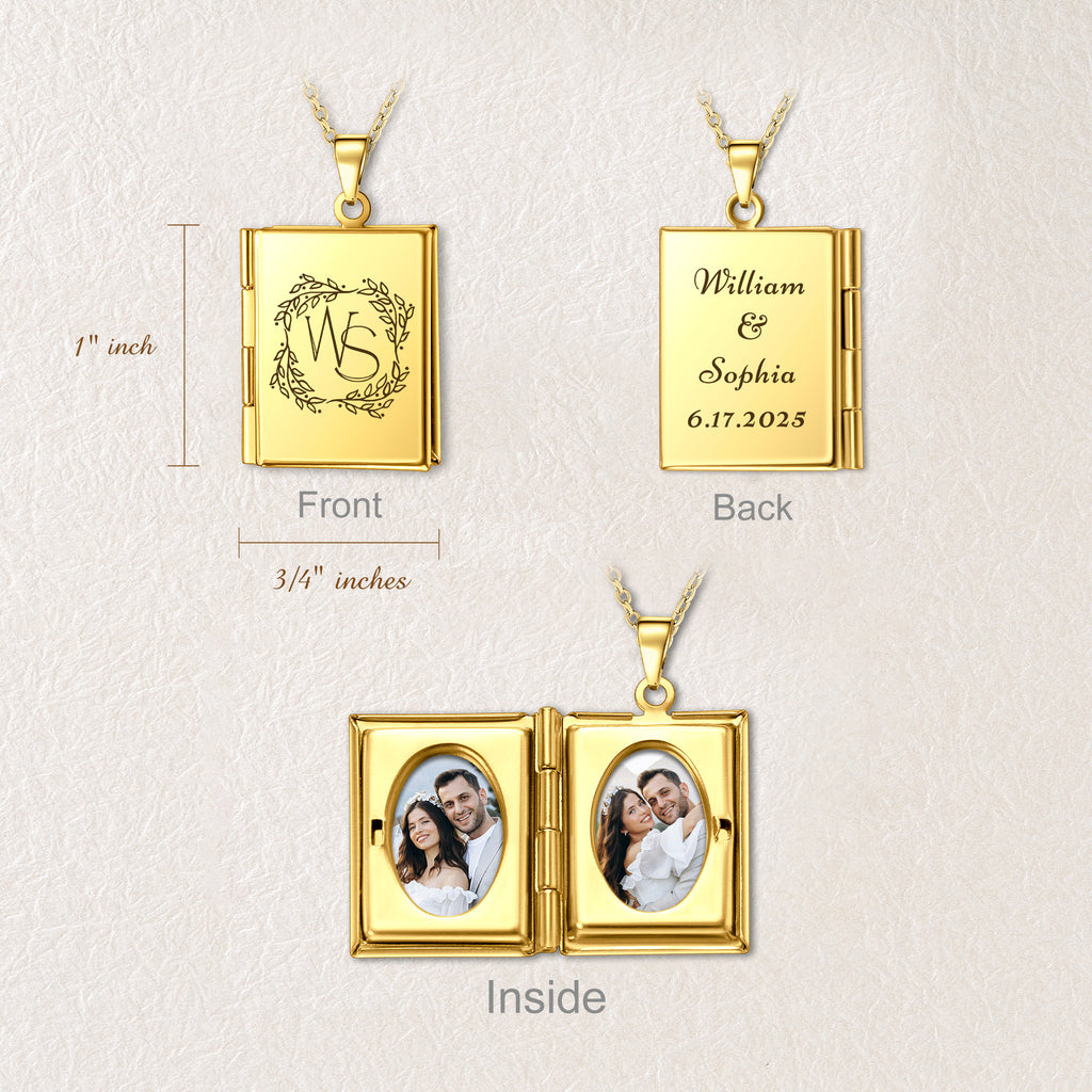 Square Logo Photo Locket Necklace