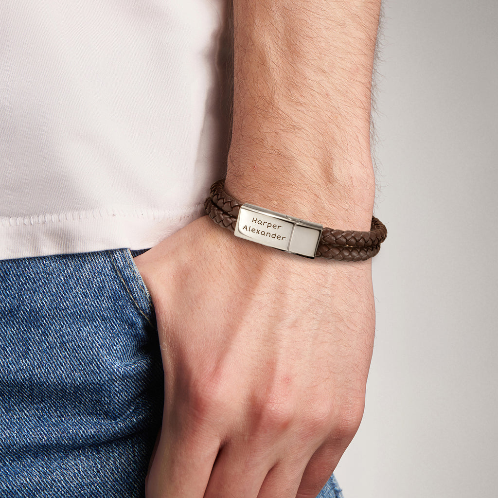 Custom Engraving Double Strap Leather Bracelet