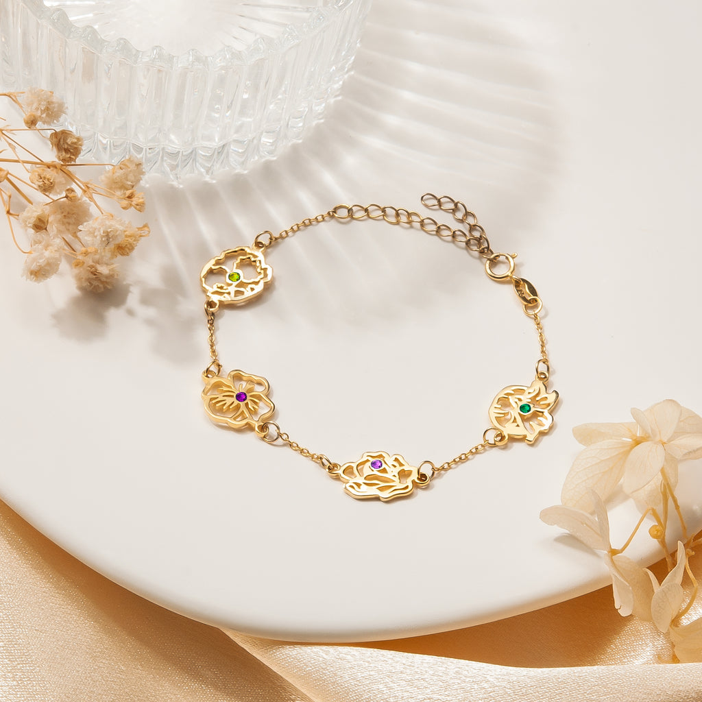 Birth Flower and Birthstone Bracelet