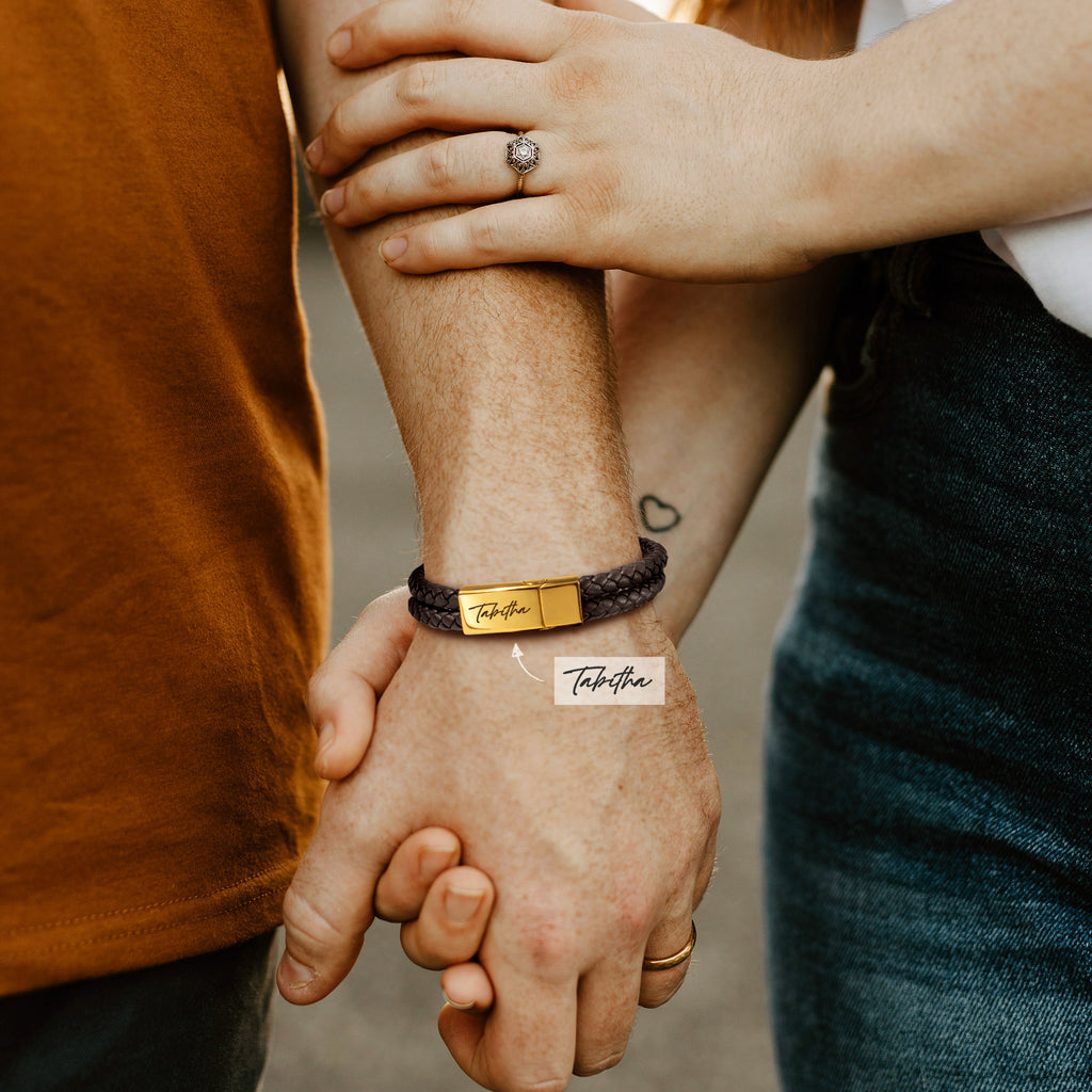 Custom Handwriting Double Strap Leather Bracelet