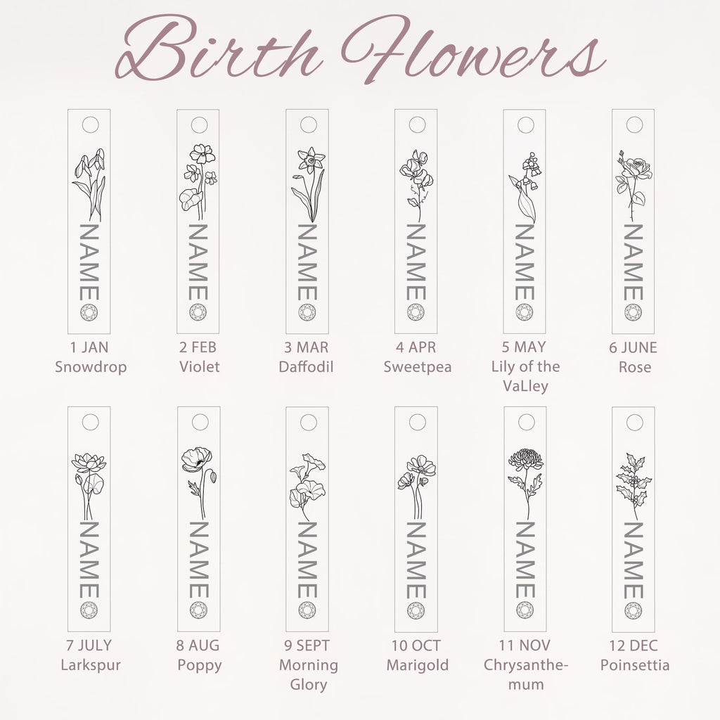 Flower and Name Vertical Bar Birthstone Necklace