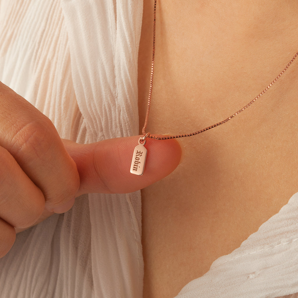 Name Mini Tag Brass Bar Necklace