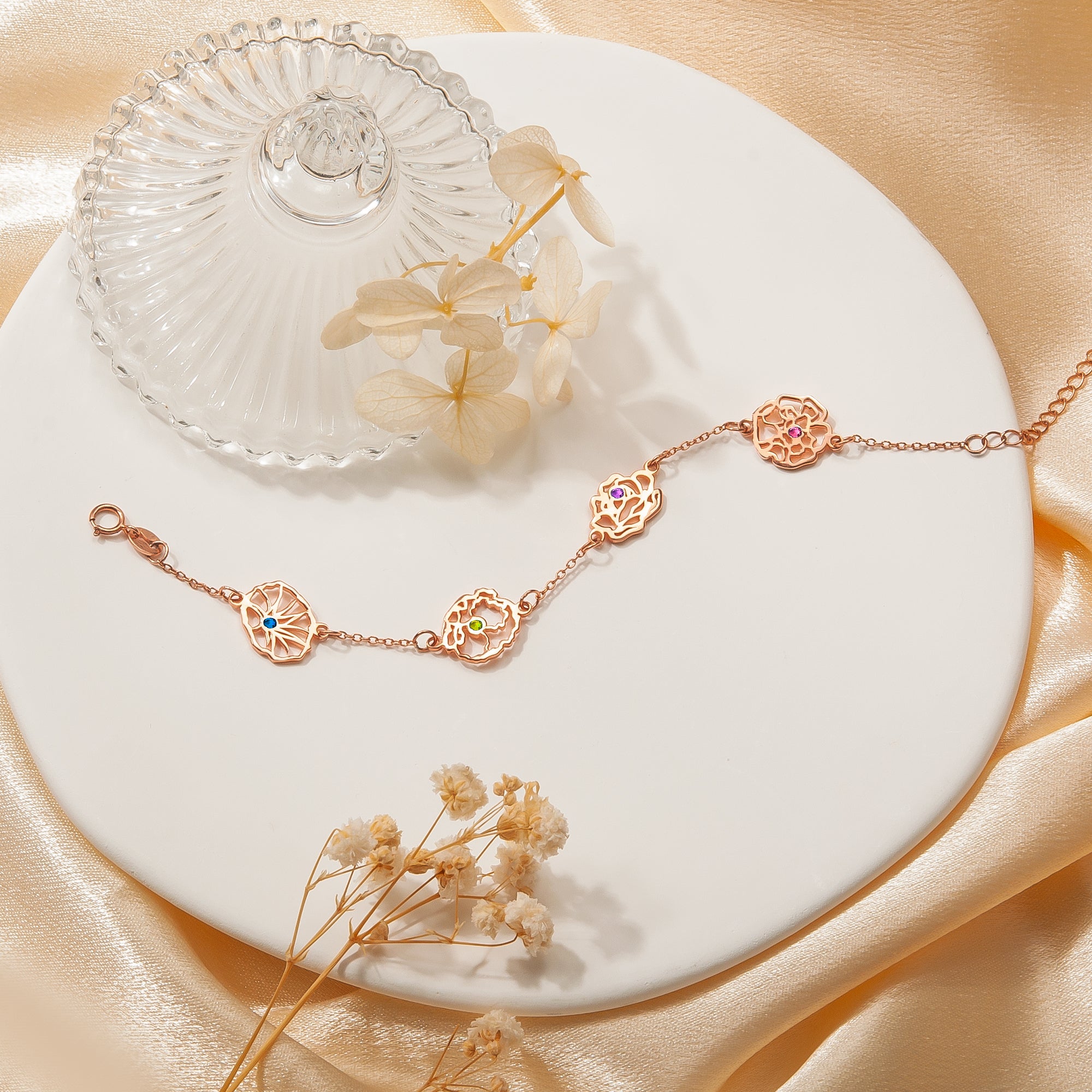 Birth Flower and Birthstone Bracelet