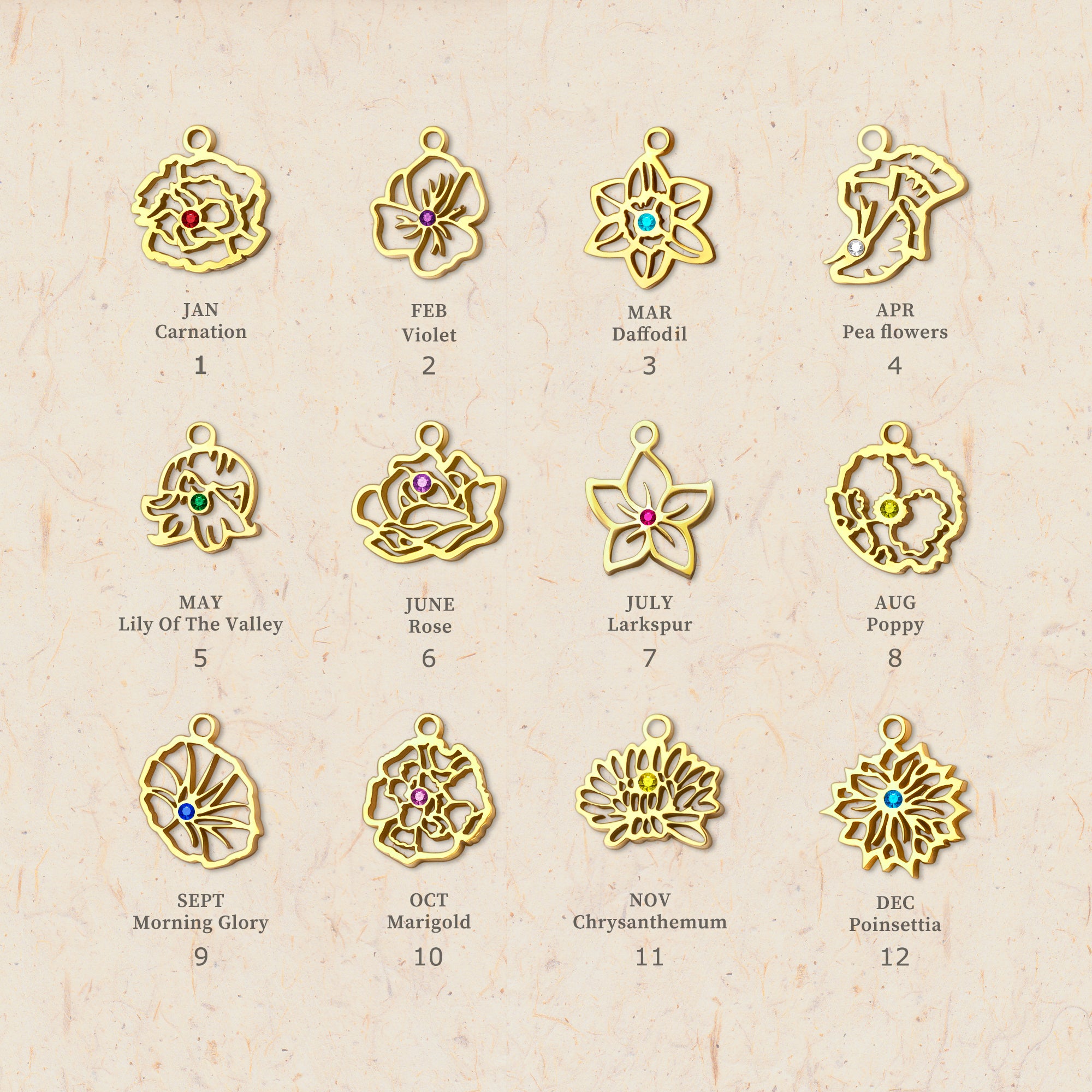 Birth Flower Charm Necklace