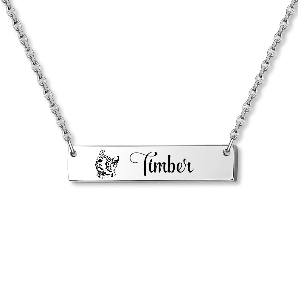 Pet Portrait Memorial Bar Necklace