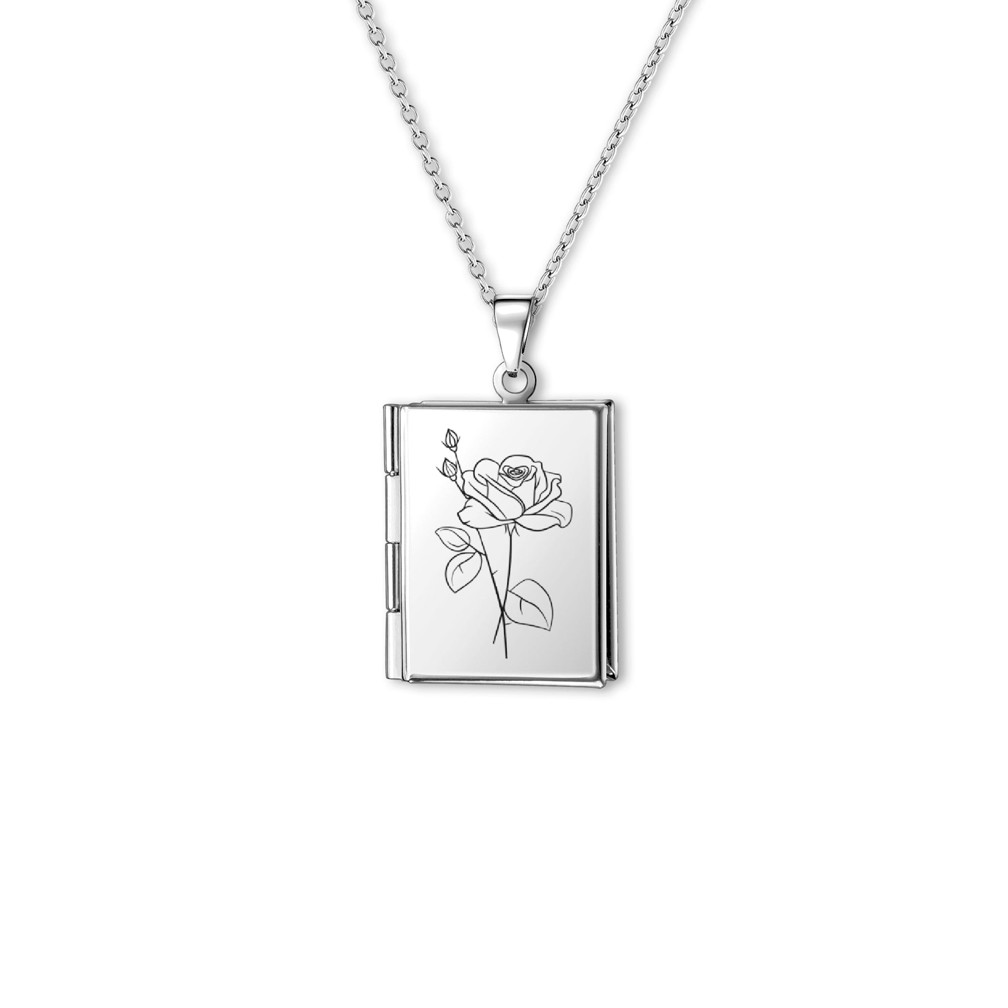 Square Birth Flower Photo Locket Necklace