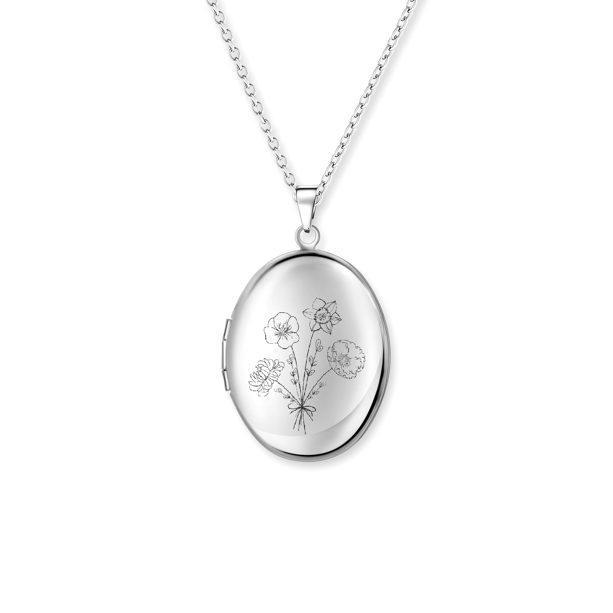 Oval Build Your Own Bouquet Photo Locket Necklace